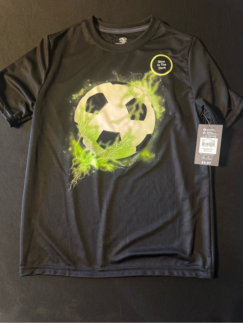 Glow-In-The-Dark Black Soccer Graphic Tee for Kids
